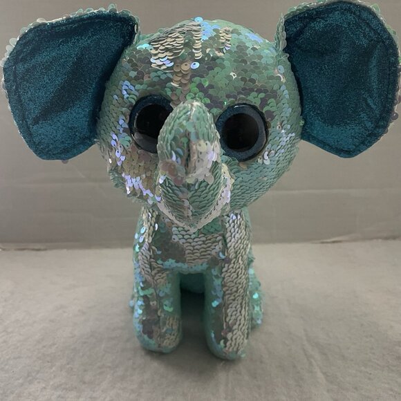 Ty Beanie Boos Flippables Stuart Elephant 2019 Blue Sequins Plush Toy 10" - Picture 1 of 12